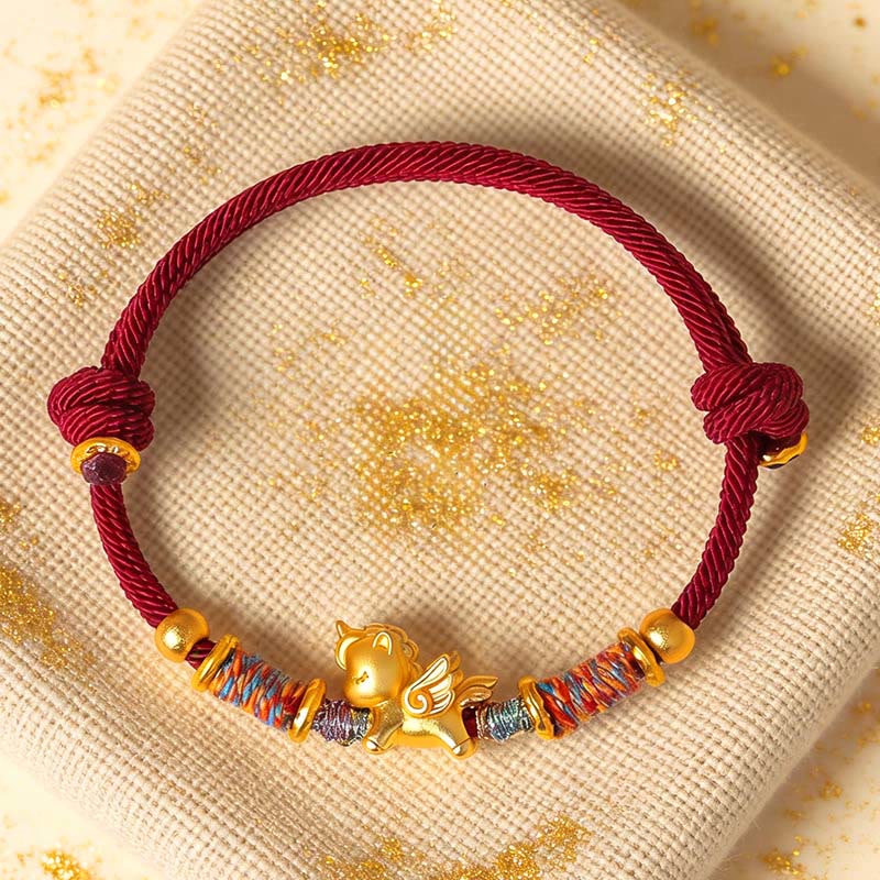 Year of the Horse 999 Sterling Silver Plated Gold Braided String Rope Protection Bracelet