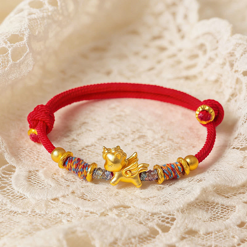Year of the Horse 999 Sterling Silver Plated Gold Braided String Rope Protection Bracelet