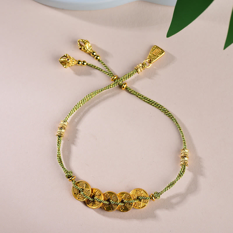 Five-Emperor Coins Copper Balance Hand-Woven String Bracelet