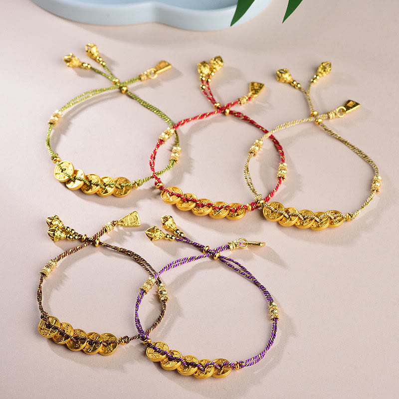 Five-Emperor Coins Copper Balance Hand-Woven String Bracelet
