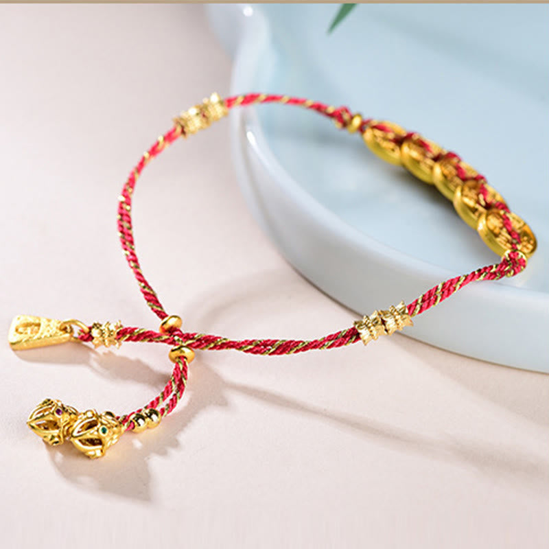 Five-Emperor Coins Copper Balance Hand-Woven String Bracelet