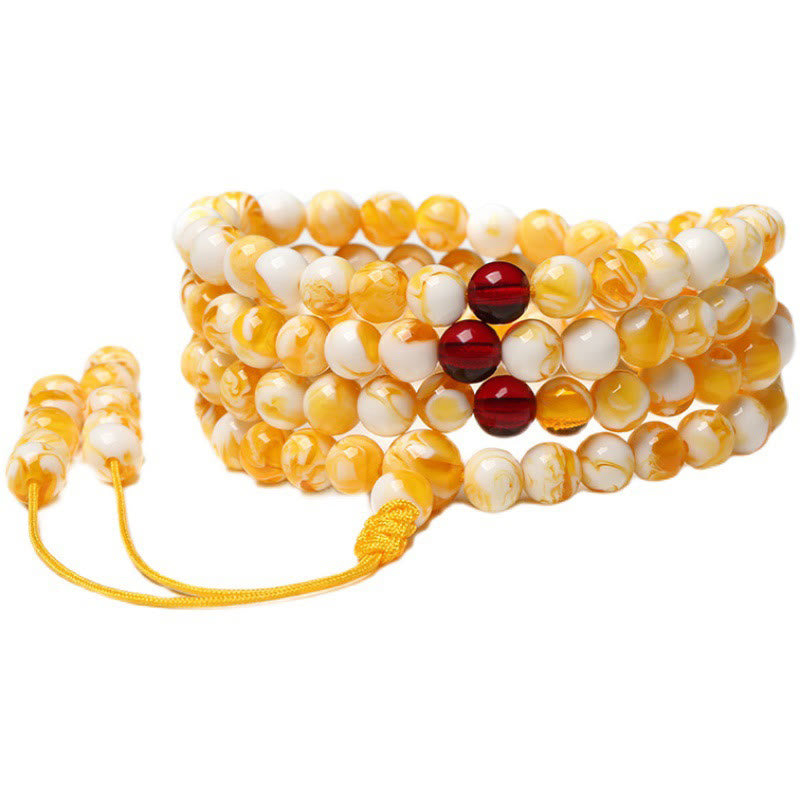 Tibetan White Yellow 108 Beads Amber Mala