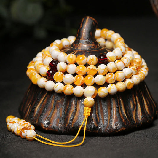 Tibetan White Yellow 108 Beads Amber Mala