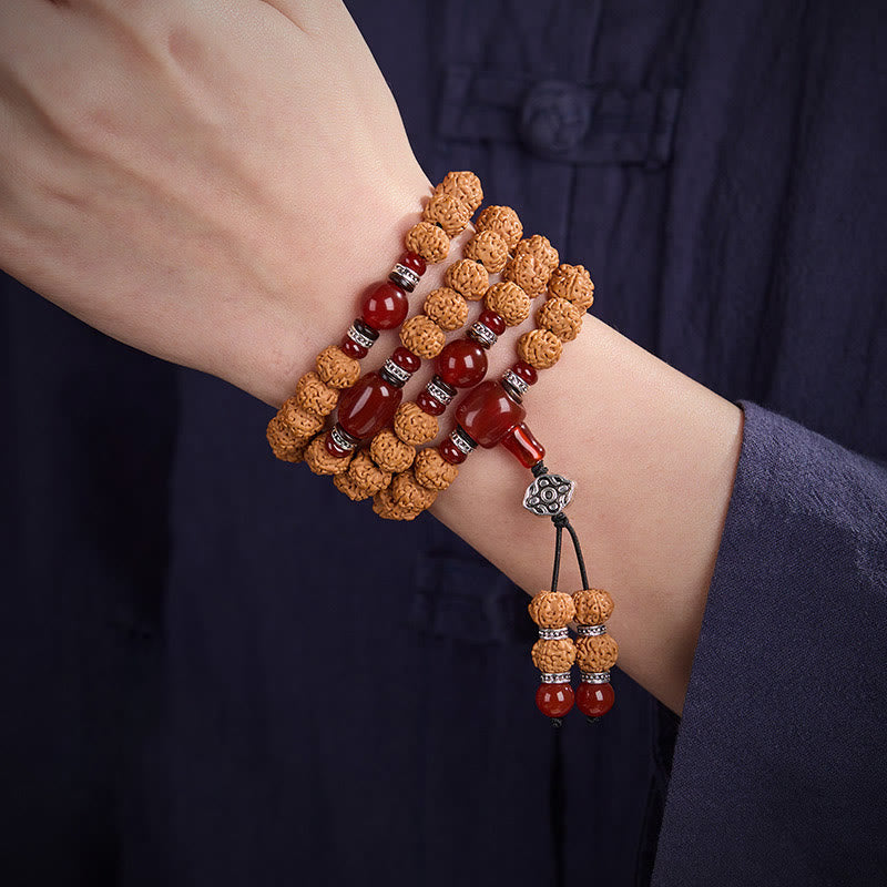 Tibetan 108 Beads Bodhi Seed Three-eyed Dzi Bead Auspiciousness Mala