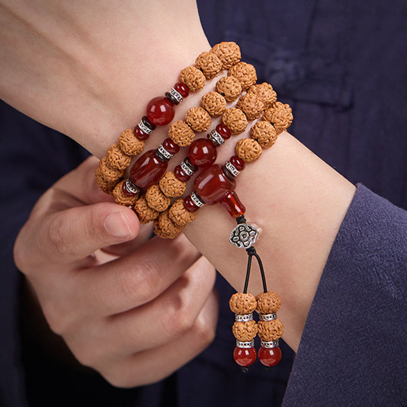 Tibetan 108 Beads Bodhi Seed Three-eyed Dzi Bead Auspiciousness Mala
