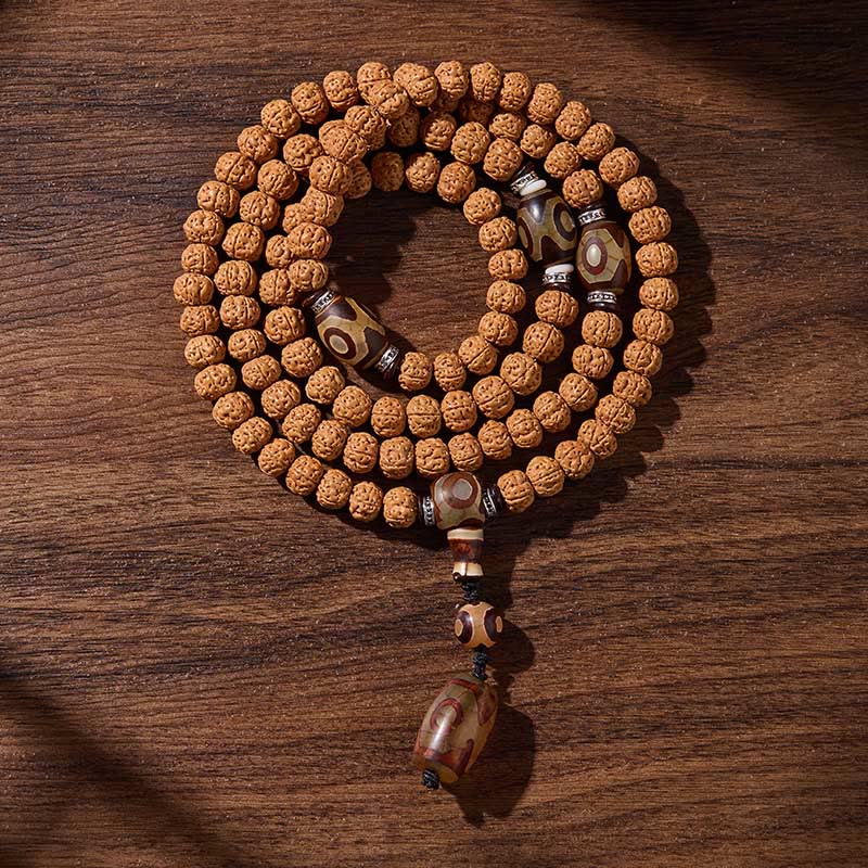 Tibetan 108 Beads Bodhi Seed Three-eyed Dzi Bead Auspiciousness Mala