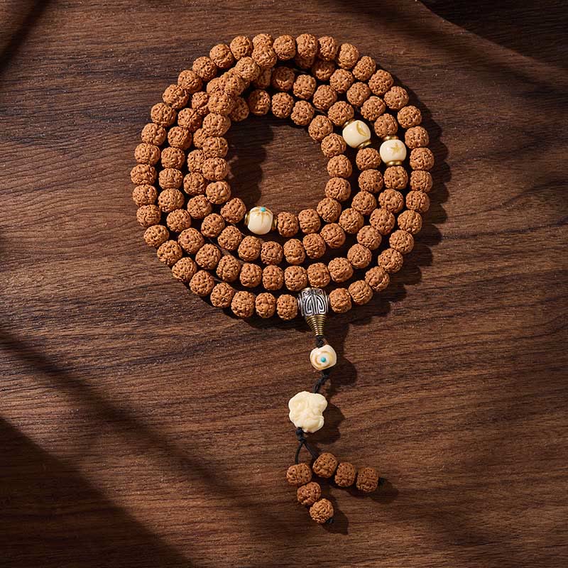 Tibetan 108 Beads Bodhi Seed Three-eyed Dzi Bead Auspiciousness Mala