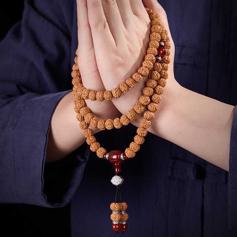 Tibetan 108 Beads Bodhi Seed Three-eyed Dzi Bead Auspiciousness Mala