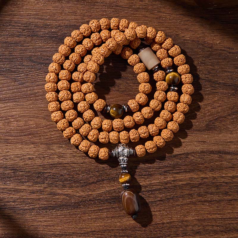 Tibetan 108 Beads Bodhi Seed Three-eyed Dzi Bead Auspiciousness Mala