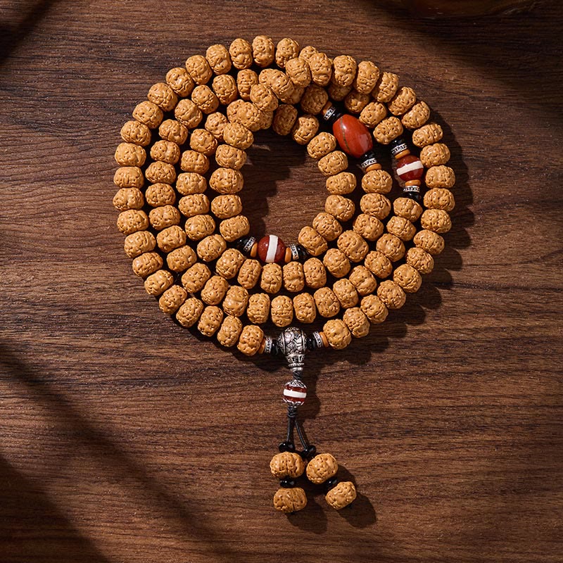 Tibetan 108 Beads Bodhi Seed Three-eyed Dzi Bead Auspiciousness Mala