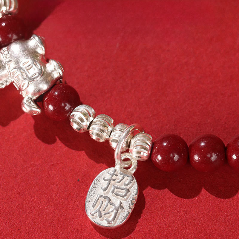 Year Of The Horse Cinnabar Hetian Jade 999 Sterling Silver Red String Concentration Bracelet