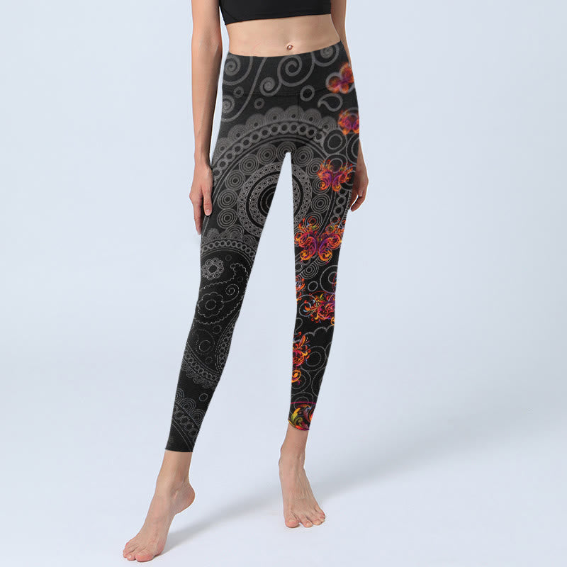 Strong Contrast Flower Paisley Pattern Gym Leggings Women's Yoga Pants