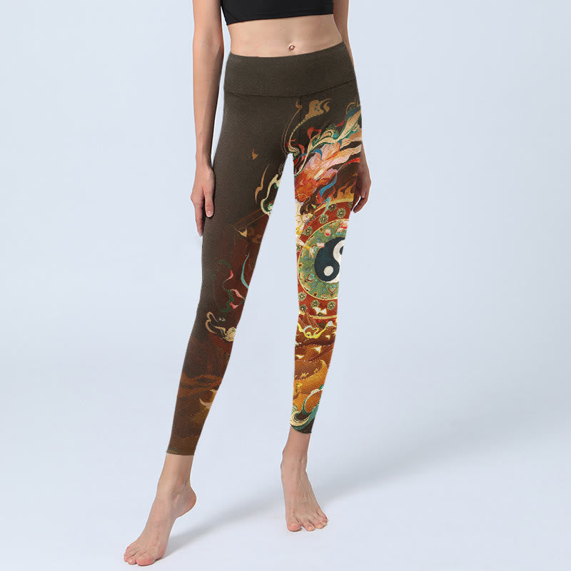 Colorful Fairy Yin Yang Flame Camel Goat Flower Pattern Gym Leggings Women's Yoga Pants