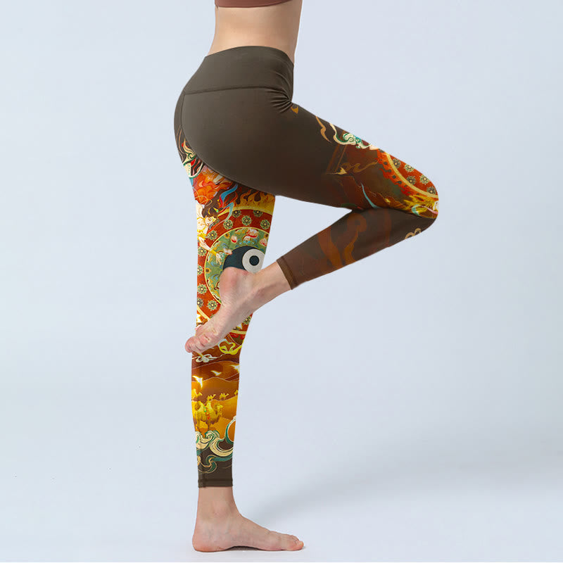 Colorful Fairy Yin Yang Flame Camel Goat Flower Pattern Gym Leggings Women's Yoga Pants