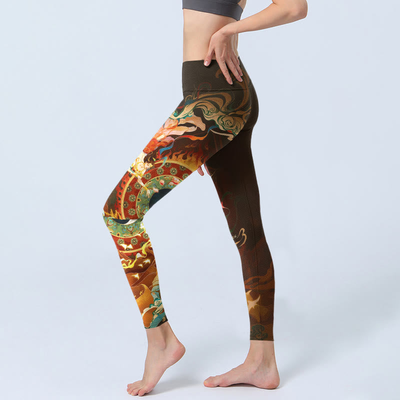 Colorful Fairy Yin Yang Flame Camel Goat Flower Pattern Gym Leggings Women's Yoga Pants