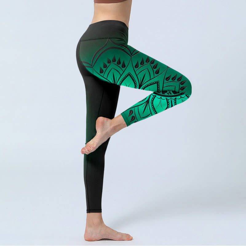 Dark-Colored Mandala Pattern Gym Leggings Women's Yoga Pants