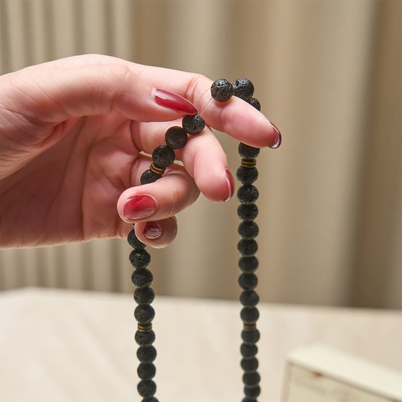 Retro Lotus Symbol Charm Lava Rock Bead New Beginning Mala