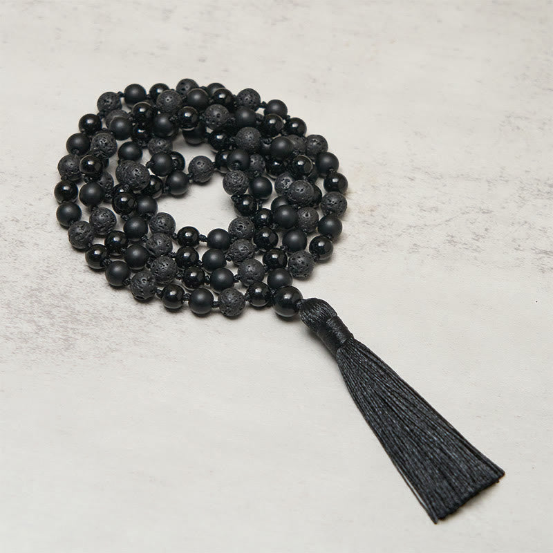8mm Beads Black Onyx Lava Rock Tassel Protection Fortune Mala