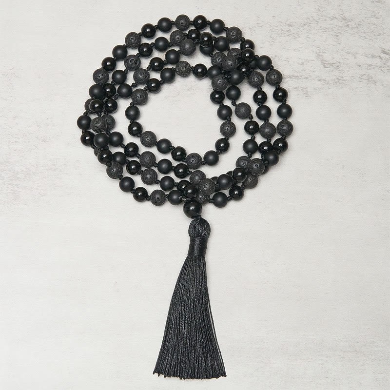 8mm Beads Black Onyx Lava Rock Tassel Protection Fortune Mala
