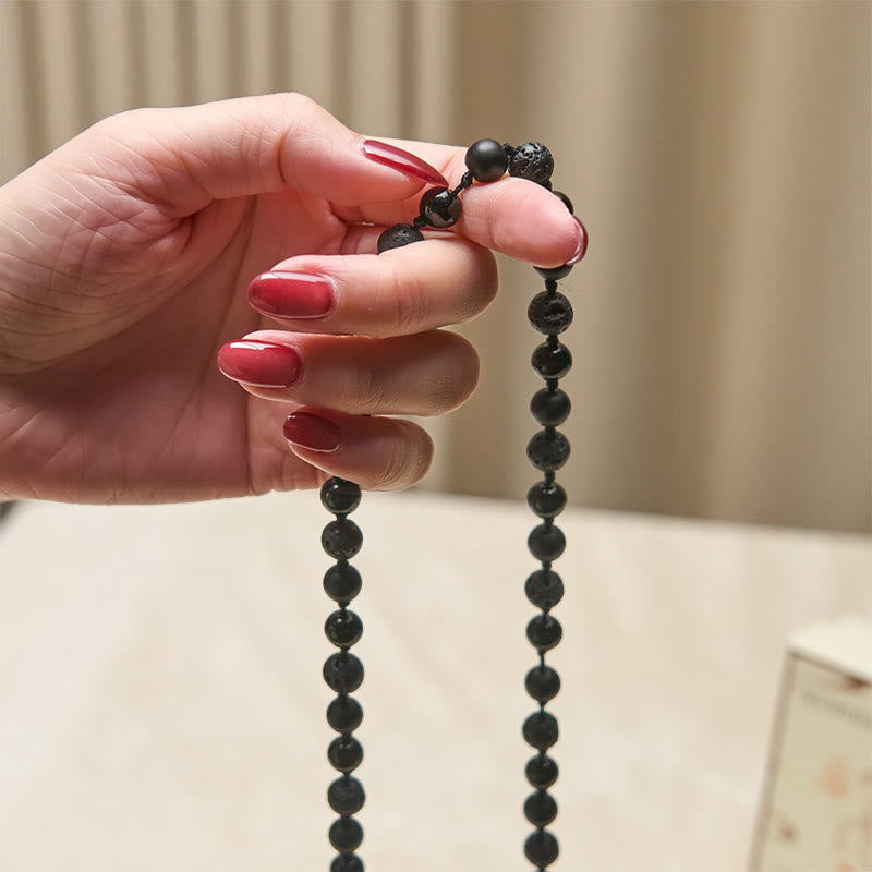 8mm Beads Black Onyx Lava Rock Tassel Protection Fortune Mala