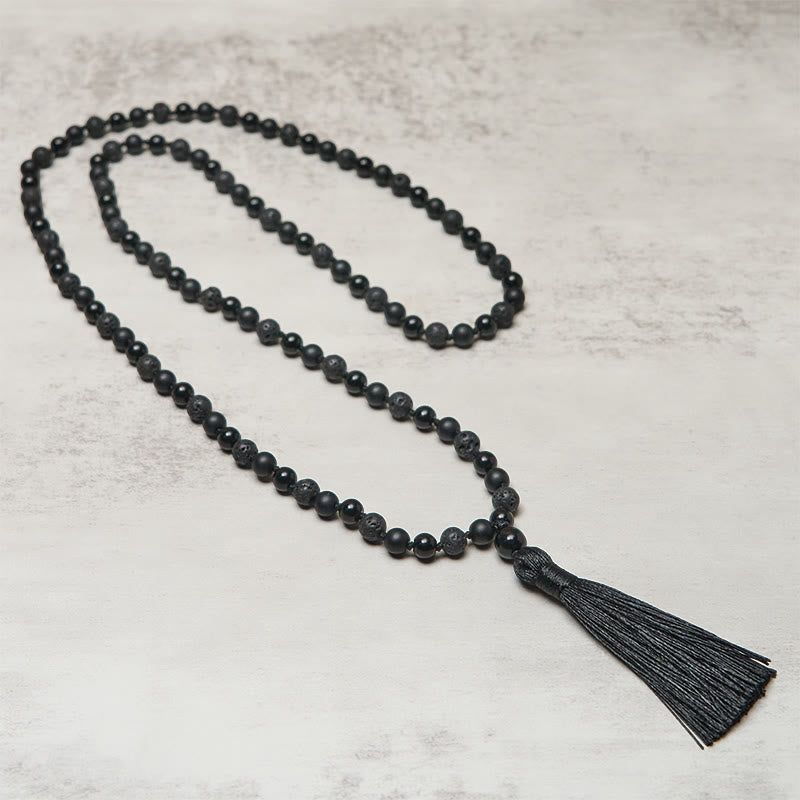 8mm Beads Black Onyx Lava Rock Tassel Protection Fortune Mala