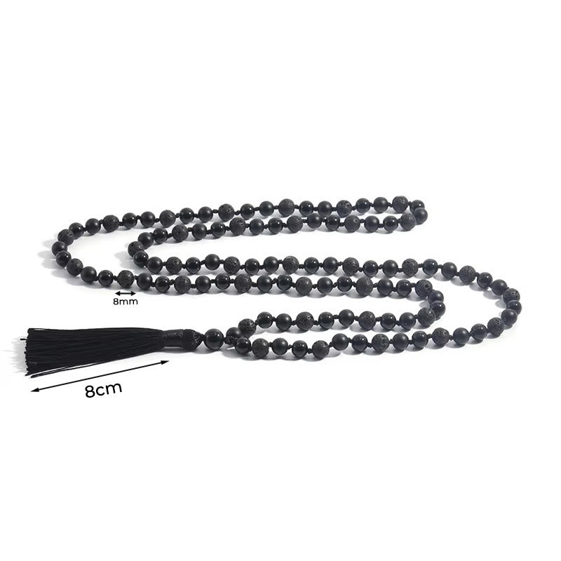 8mm Beads Black Onyx Lava Rock Tassel Protection Fortune Mala