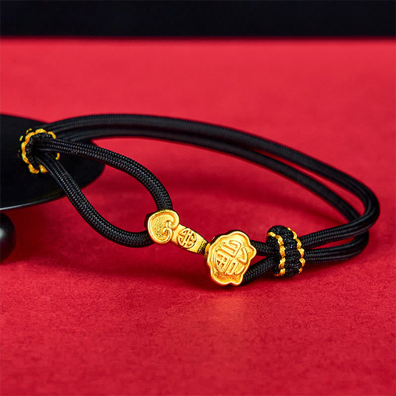 Ruyi Handle Fu Character Copper Plated Gold Rope Adjustable Luck Bracelet