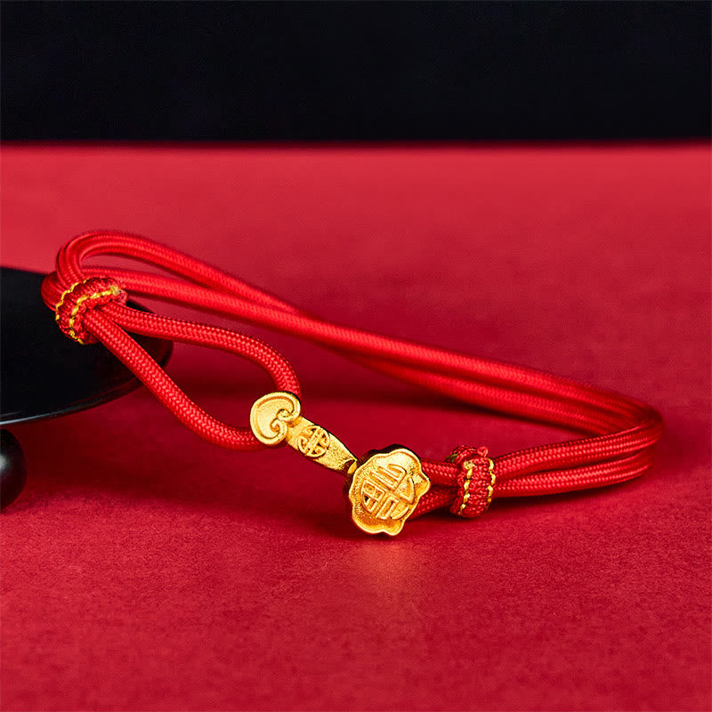 Ruyi Handle Fu Character Copper Plated Gold Rope Adjustable Luck Bracelet