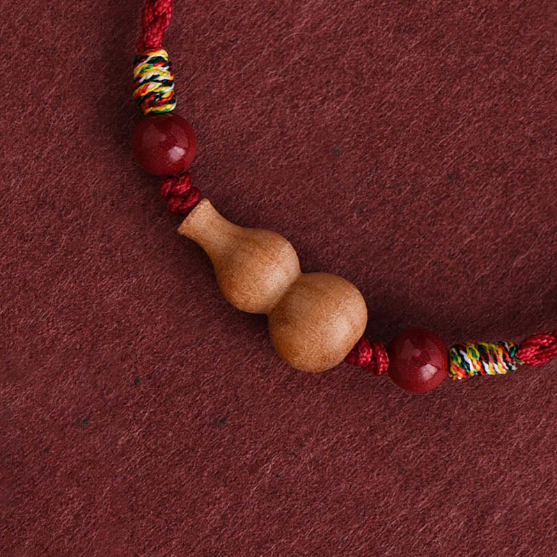 Gourd Peach Wood Rope Adjustable Wealth Luck Bracelet