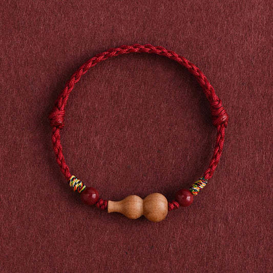 Gourd Peach Wood Rope Adjustable Wealth Luck Bracelet