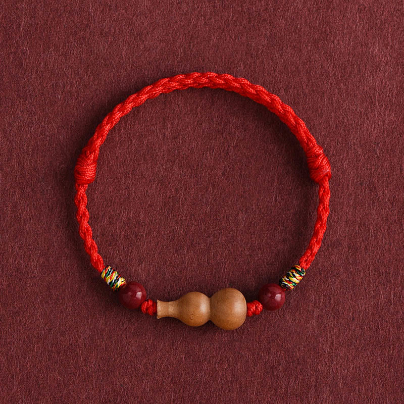 Gourd Peach Wood Rope Adjustable Wealth Luck Bracelet