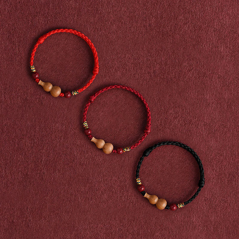 Gourd Peach Wood Rope Adjustable Wealth Luck Bracelet