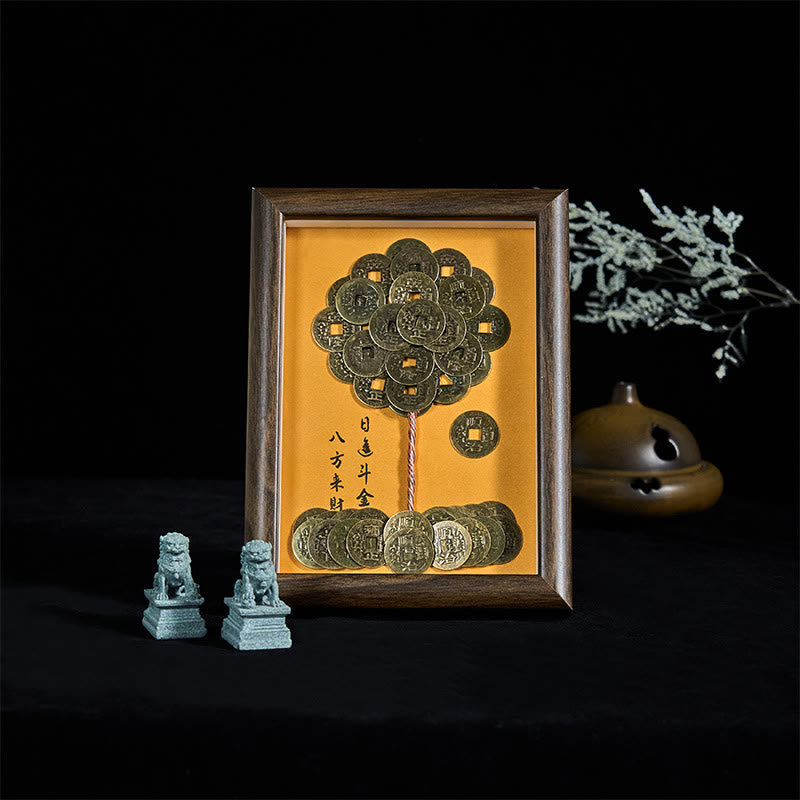 Five-Emperor Coins Tree Attract Fortune Protection Photo Frame Ornament Home Decor