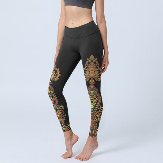 Multicolor Paisley Floral Print Gym Leggings Women's Yoga Pants