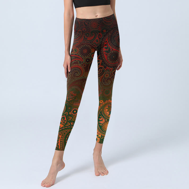 Cashew Flower Paisley Print Gym Leggings Women's Yoga Pants