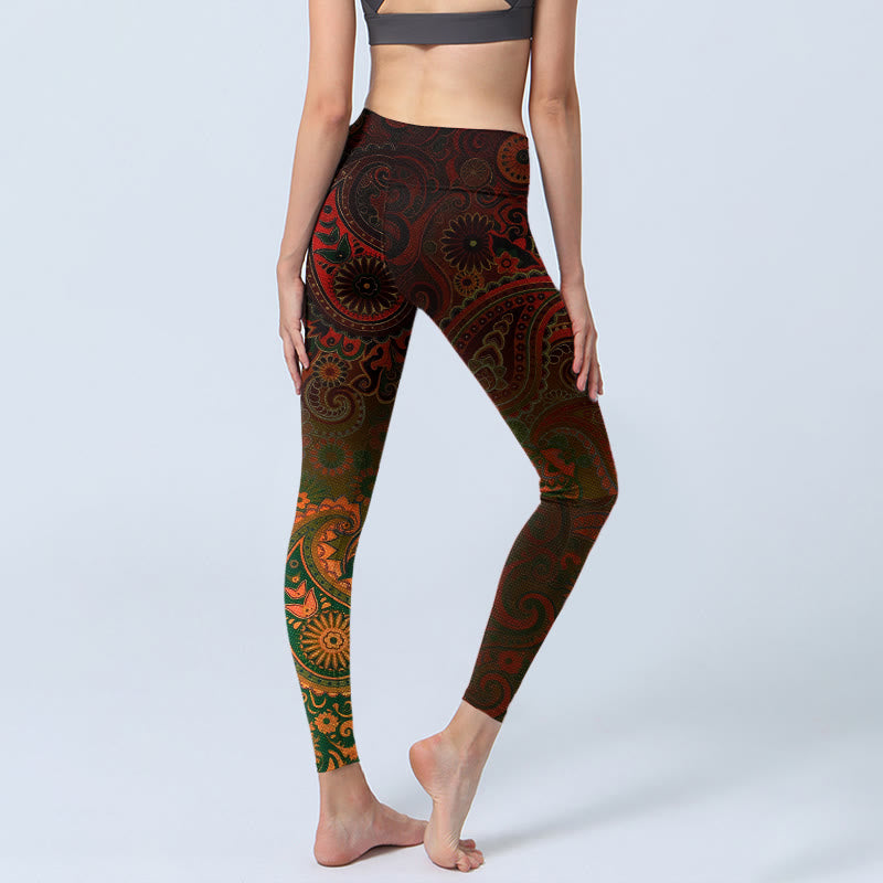 Cashew Flower Paisley Print Gym Leggings Women's Yoga Pants