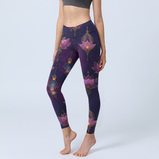 Dreamlike Lotus Flower Lantern Print Gym Leggings Women's Yoga Pants