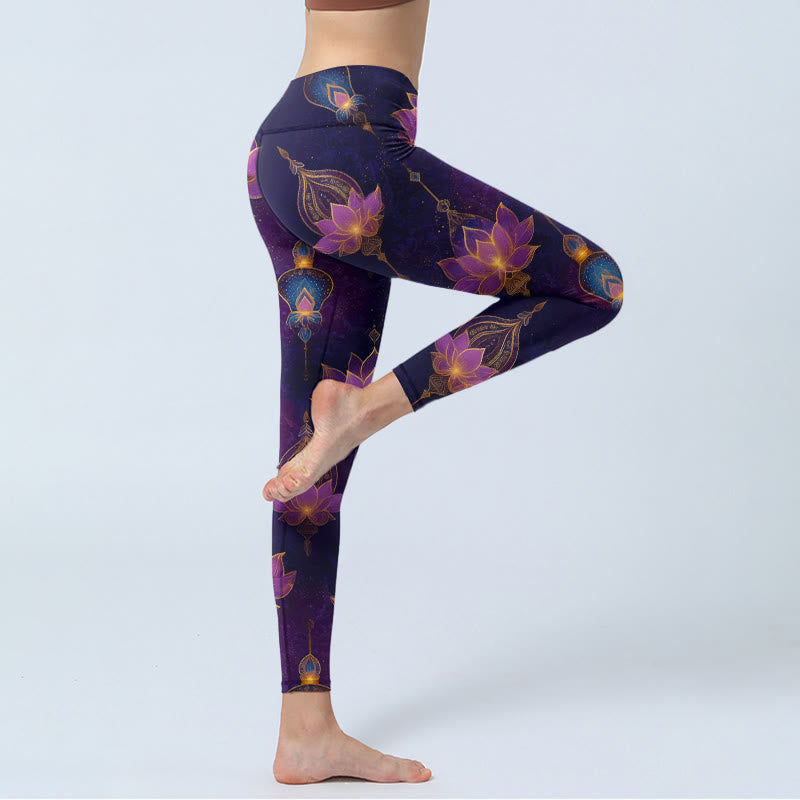 Dreamlike Lotus Flower Lantern Print Gym Leggings Women's Yoga Pants