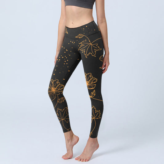 Minimalist Style Flower Leaf Star Print Gym Leggings Women's Yoga Pants