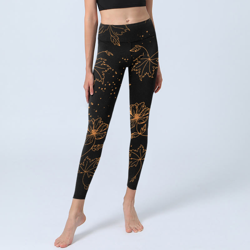 Minimalist Style Flower Leaf Star Print Gym Leggings Women's Yoga Pants