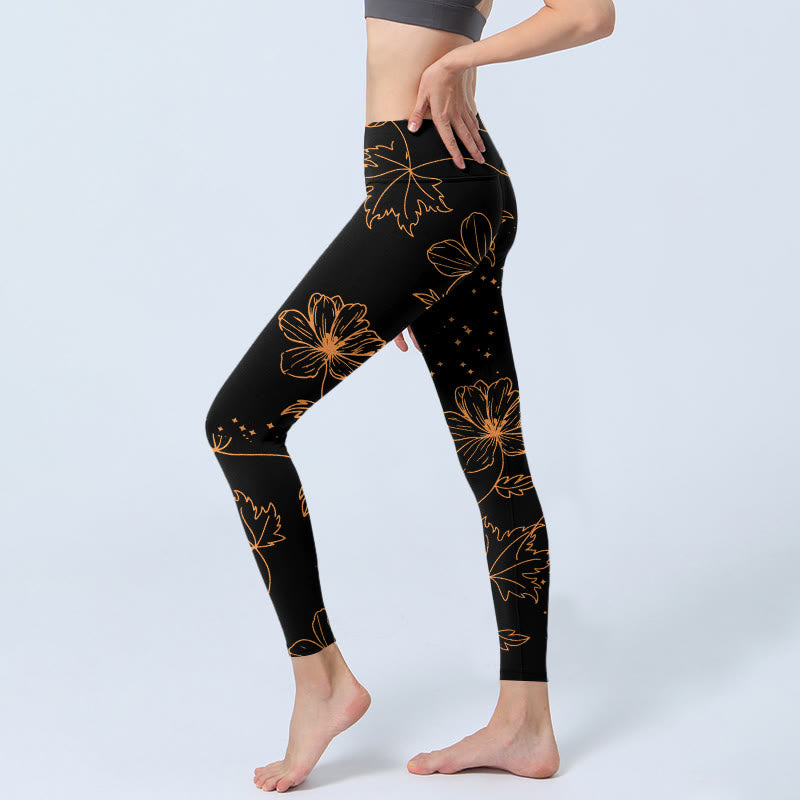 Minimalist Style Flower Leaf Star Print Gym Leggings Women's Yoga Pants