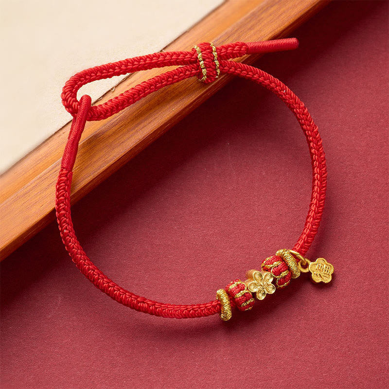 Om Mani Padme Hum Fu Character Copper Red String Luck Bracelet
