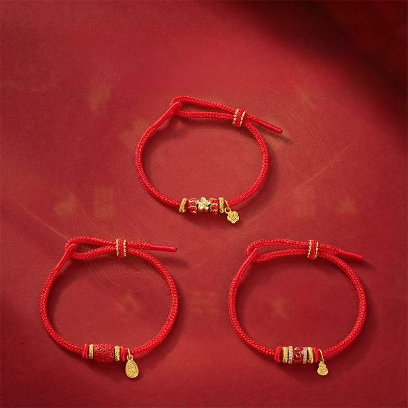 Om Mani Padme Hum Fu Character Copper Red String Luck Bracelet