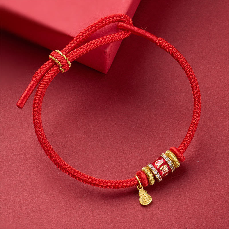Om Mani Padme Hum Fu Character Copper Red String Luck Bracelet