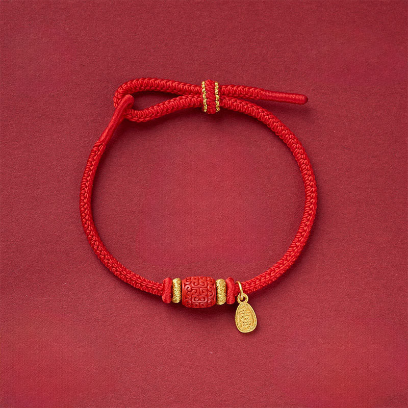 Om Mani Padme Hum Fu Character Copper Red String Luck Bracelet