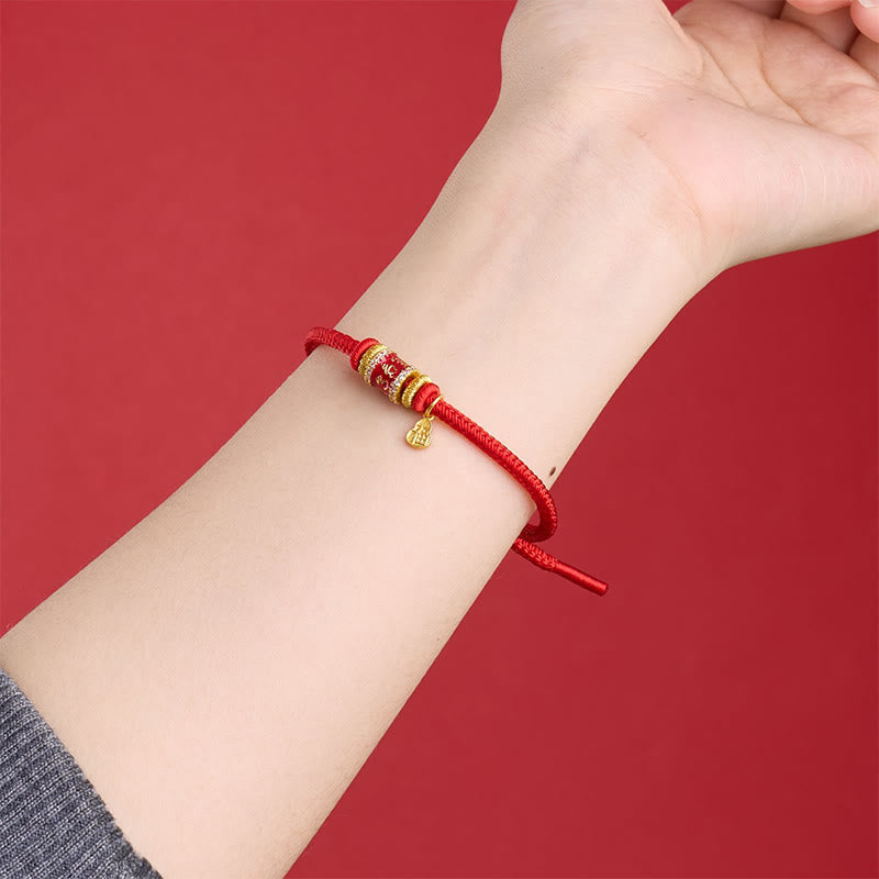 Om Mani Padme Hum Fu Character Copper Red String Luck Bracelet
