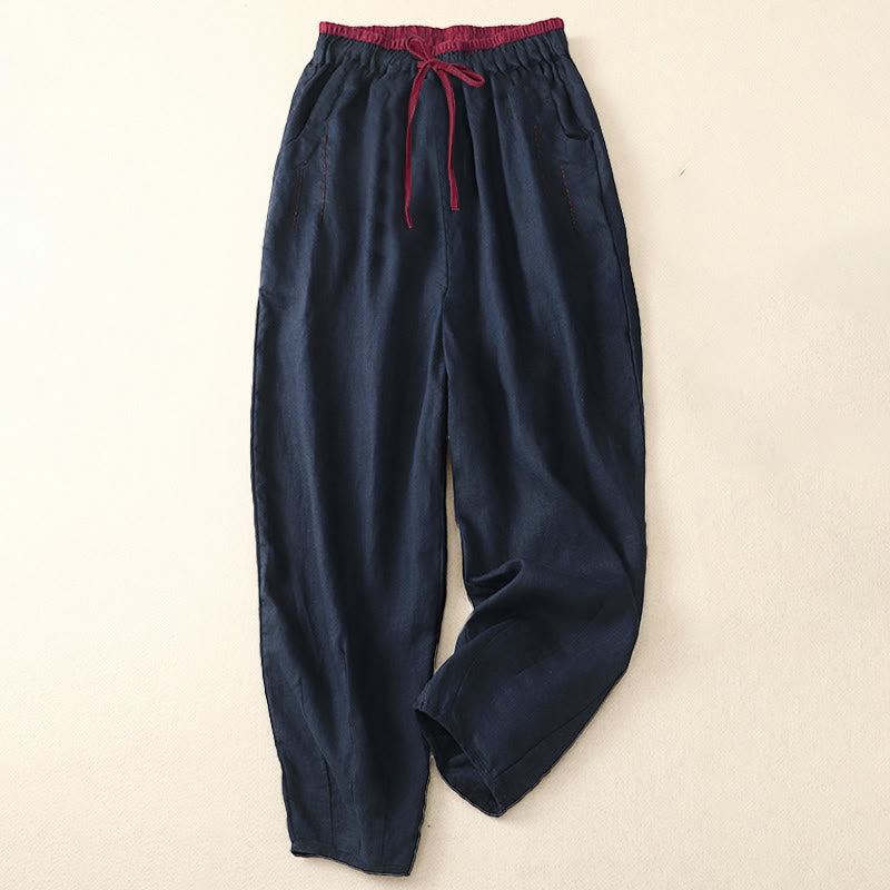 Commute Color Blocking Design Women's Harem 7-8 Length Pants With Pockets