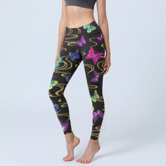 Gorgeous High Contrast Butterfly Pattern Print Gym Leggings Women's Yoga Pants