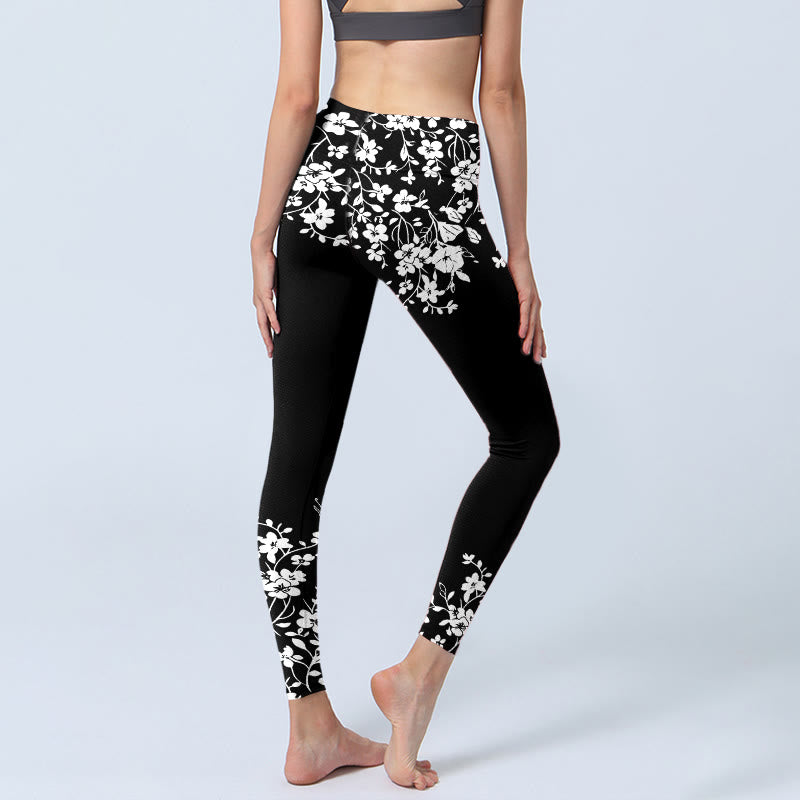 Gorgeous Minimalist Style Flower Pattern Print Gym Leggings Women's Yoga Pants