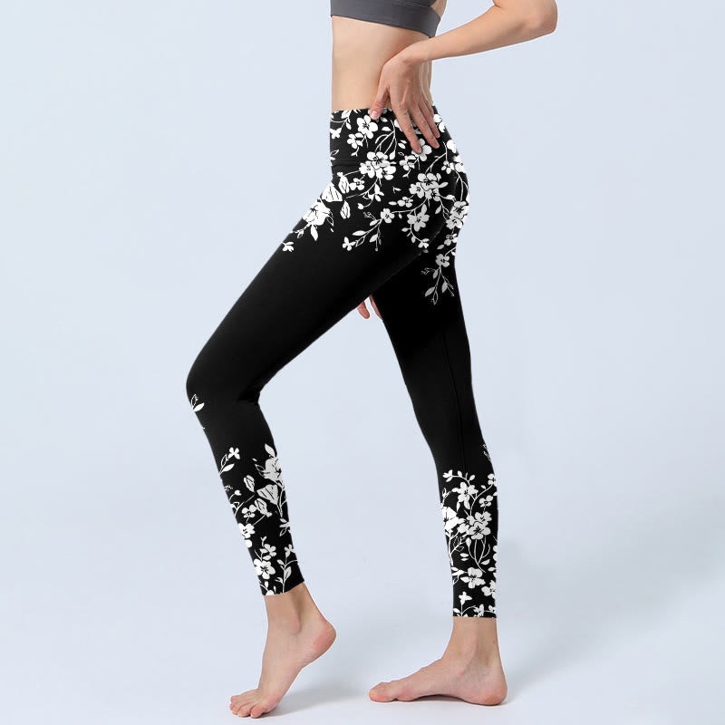 Gorgeous Minimalist Style Flower Pattern Print Gym Leggings Women's Yoga Pants